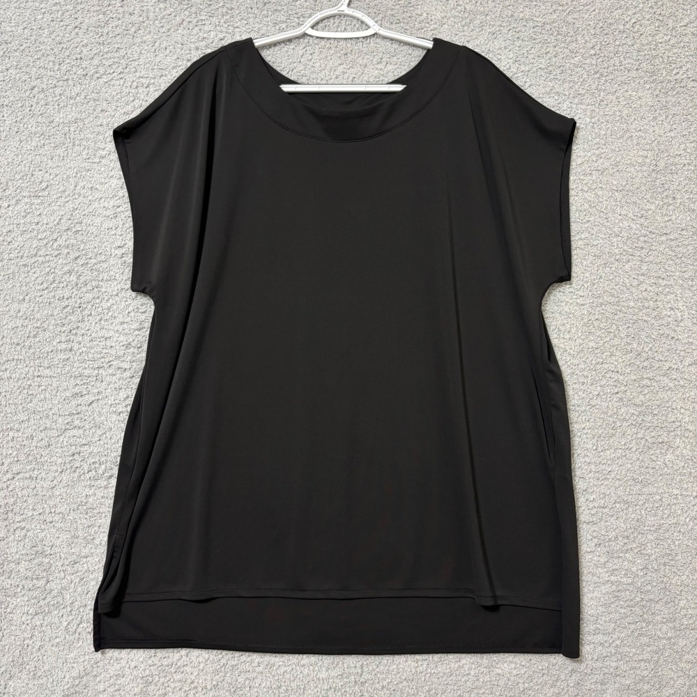 Work Casual Black Tunic Top Plus Size 2X Stretch Minimalist Layering Blouse